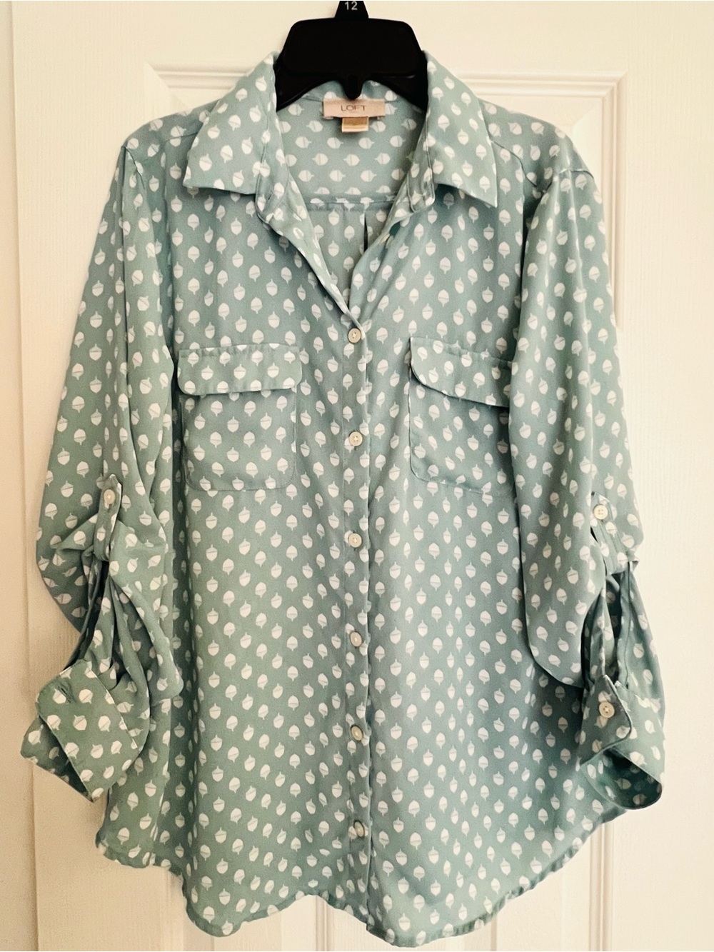 Loft Outlet Blouse Teal Baby Blue With Acorns Women Sz. S